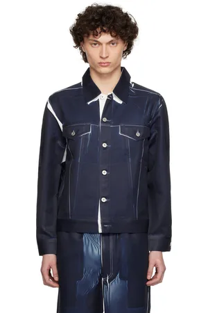 Comme des Garçons Navy Overprint Trucker Jacket