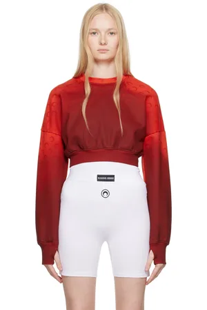 Marine Serre Red Moon Faded Fleece Cropped Sweatshirt