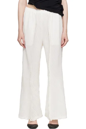 Issey Miyake White Wrinkled & Twisted Trousers