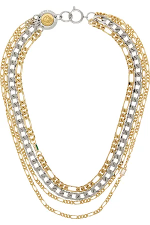 In Gold We Trust Silver & Gold Multirow Chains Logo Clasp Necklace