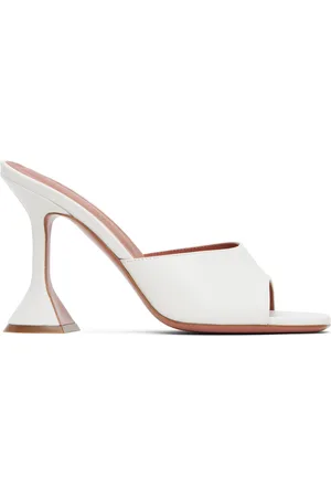 Amina Muaddi White Lupita Slipper Heeled Sandals