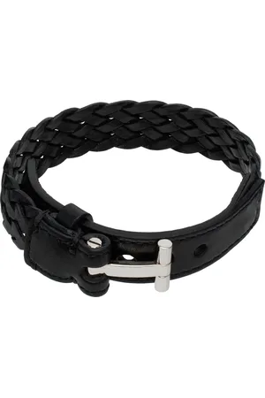 Tom Ford Black Woven Leather T Bracelet