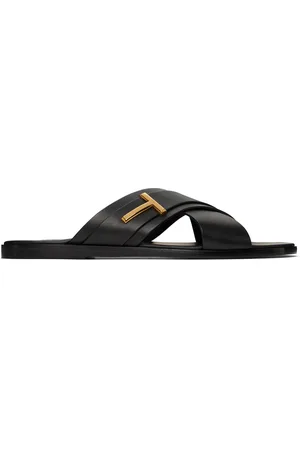 Tom Ford Black Smooth Leather Preston Sandals