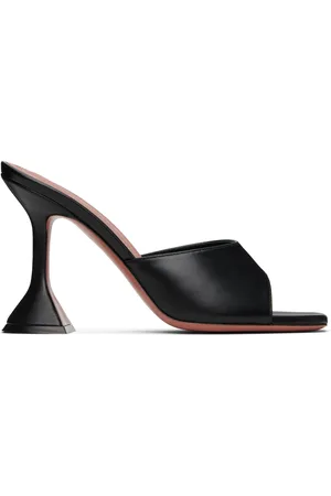 Amina Muaddi Black Lupita Slipper Heeled Sandals