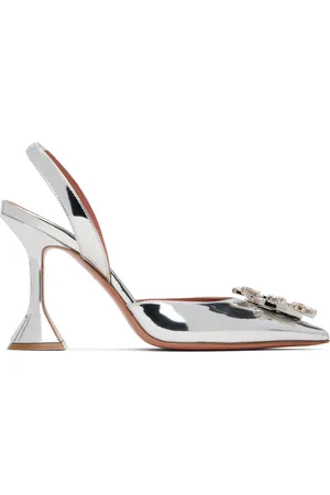Amina Muaddi Silver Begum Sling Heels
