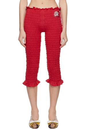 Conner Ives Red Shirred Capri Trousers