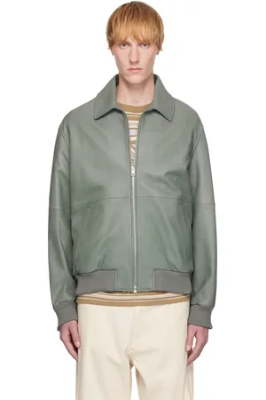 Maison Kitsuné Gray Zipped Leather Bomber Jacket