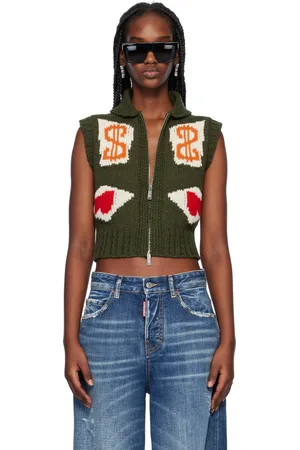 Dsquared2 Khaki Jacquarded Poker Cropped Vest