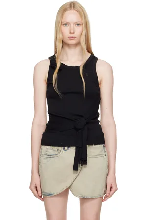 COPERNI Black Distressed Rose Rib Tank Top