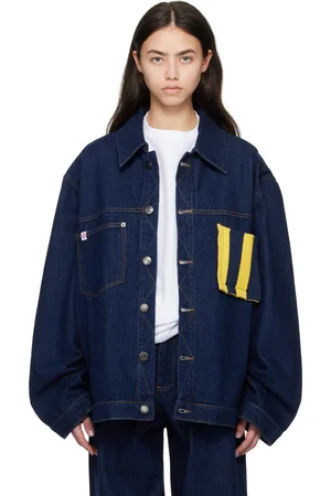 Charles Jeffrey Loverboy Navy Knit Patch Cargo Denim Jacket