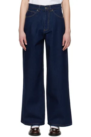 Charles Jeffrey Loverboy Navy Knit Patch Wide Leg Jeans