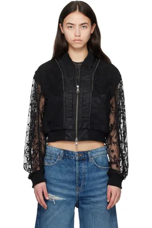 Andersson Bell Black Layered Logo Lace Short Bomber Jacket