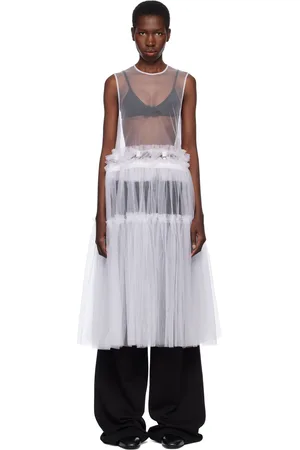 NOIR KEI NINOMIYA White Nylon Tulle Midi Dress