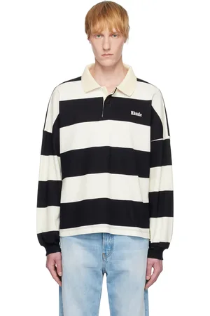 Rhude Black & White Striped Piqué Polo