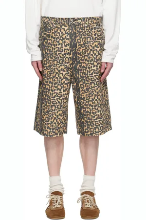 Rhude Beige Leopard Traxedo Baggy Denim Shorts
