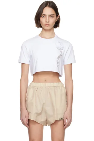 AREA White Crystal Rosette Cropped T-shirt