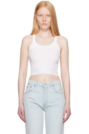 RE/DONE White Hanes Edition Cropped Ribbed Tank Top