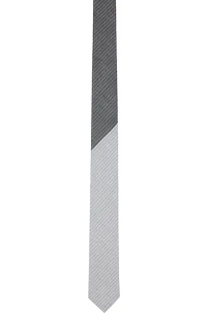 Thom Browne Gray Tonal University Stripe Linen Cotton Tie