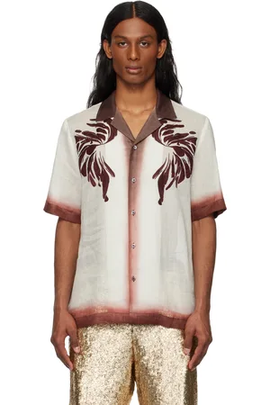 DRIES VAN NOTEN Off-White & Burgundy Embroidered Shirt