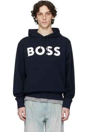 HUGO BOSS Navy Relaxed-Fit Large Logo Hoodie
