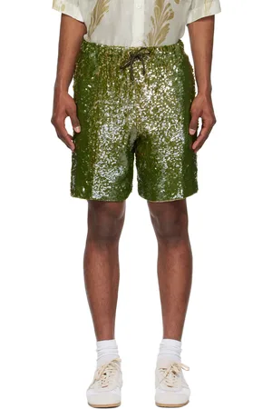 DRIES VAN NOTEN Khaki Sequinned Shorts