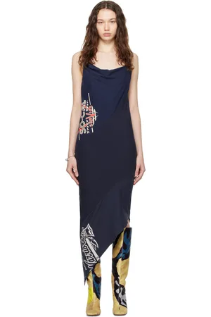 Conner Ives Navy Reconstituted Midi Dress