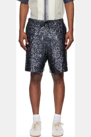 DRIES VAN NOTEN Navy Sequinned Shorts