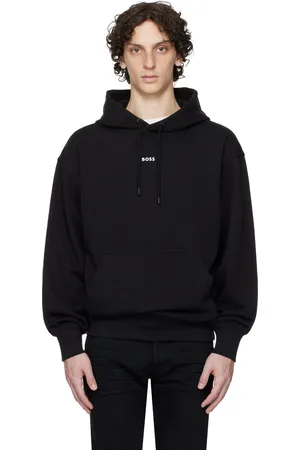 HUGO BOSS Black Cotton Terry Contrast Logo Hoodie