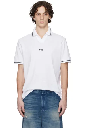 HUGO BOSS White Relaxed-Fit Cotton Mesh Polo