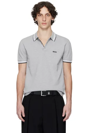 HUGO BOSS Gray Paddy Cotton Piqué Logo Undercollar Polo