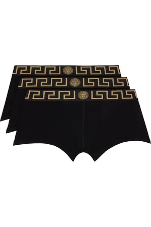 VERSACE Three-Pack Black Greca Border Trunks Boxer Briefs
