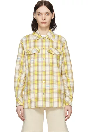 OFF-WHITE Women Check Shirts - Beige Cotton Shirt
