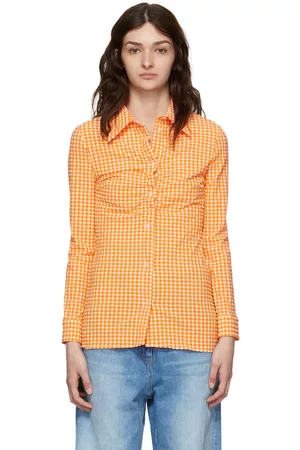 Msgm Women Check Shirts - Orange Polyester Shirt
