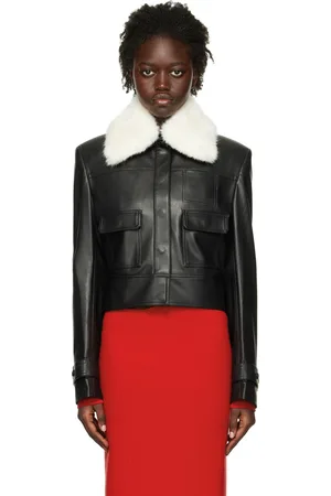OLENICH Black Spread Collar Faux-Leather Jacket