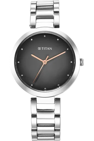 Titan Workwear Quartz Analog Black Dial Silver Stainless Steel Strap Watch for Women