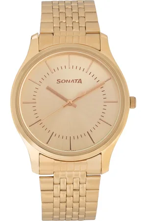 Sonata Essentials Quartz Analog Champagne Dial Golden Stainless Steel Strap Watch For Men