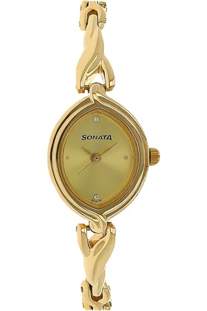 Sonata Quartz Analog Champagne Dial Metal Strap Watch for Women
