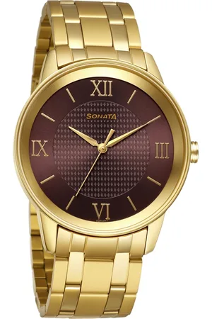 Sonata Quartz Analog Brown Dial Stainless Steel Strap Watch for Men