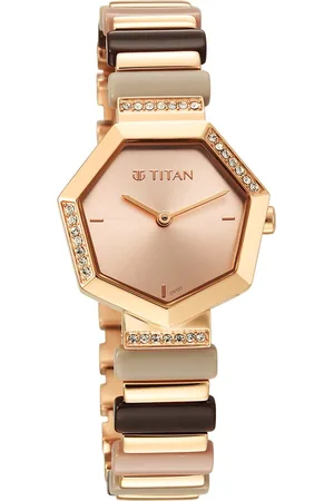 Titan Glitz Rose Gold Dial Analog Metal and Plastic Strap watch for Women