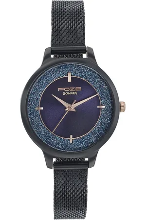 Sonata Poze by Quartz Analog Blue Dial Leather Strap Watch for Women