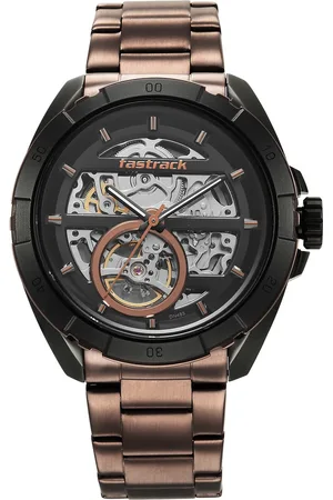 Fastrack Automatics Black Dial Brown Stainless Steel Strap Watch For Guys