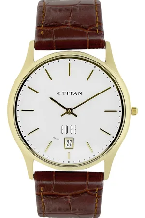 Titan Edge White Dial Analog with Date Leather Strap Watch for Men