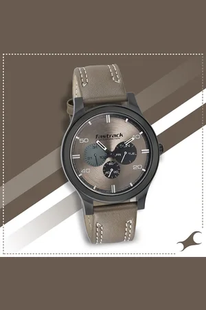 Fastrack Dial It Up Quartz Multifunction Beige Dial Leather Strap Watch for Guys