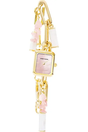 Anne Klein Quartz Analog Pink Dial Metal Studded with Rose quartz Gemstone Strap Watch for Women