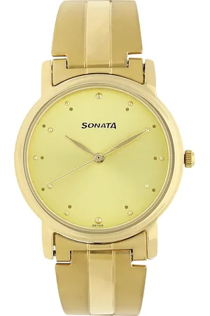 Sonata Quartz Analog Champagne Dial Stainless Steel Strap Watch for Men