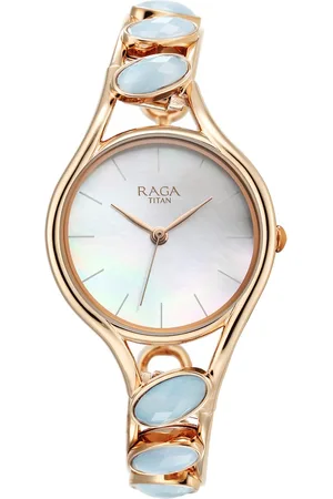 Titan Raga New You Quartz Analog Mother Of Pearl Dial Blue Chalcedony stone strap Watch for Women