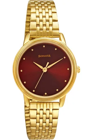 Sonata Gold Edit Maroon Dial Women Watch With Stainless Steel Strap