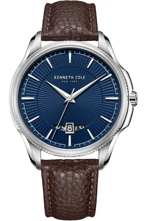 Kenneth Cole Quartz Analog with Date Blue Dial Leather Strap Watch for Men