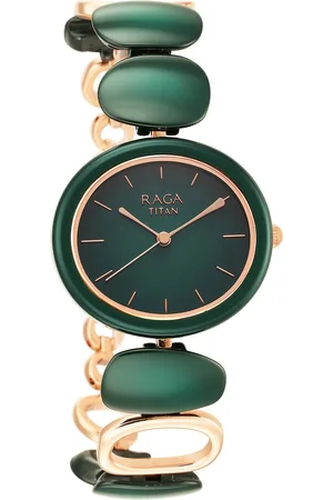 Titan Raga Ceramics Green Dial Analog Metal Strap Watch for Women