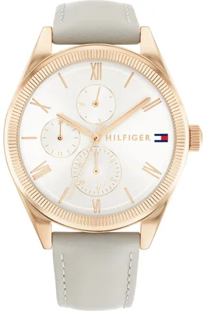 Tommy Hilfiger Quartz Analog with Date Silver Dial Leather Strap Watch for Women